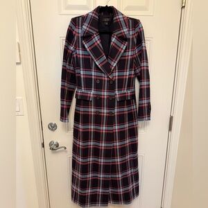Halogen Plaid Double-Breasted Coat - Black, Red, White